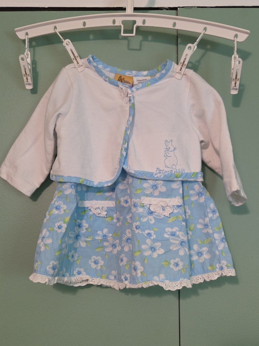 Nwot Peter Rabbit White And Blue Floral Outfit 3pc 6 To 9m